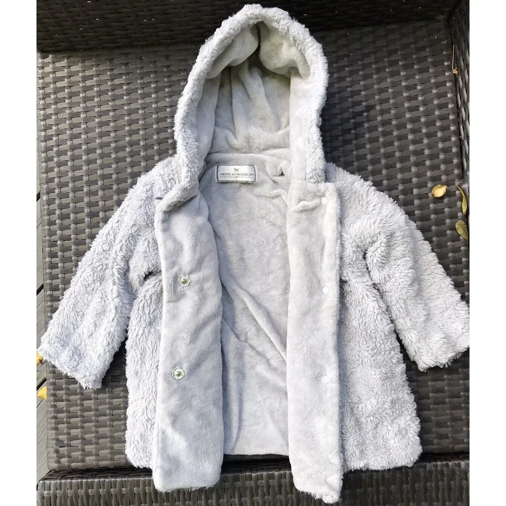 Amarican Widgeon Grey Coat Jacket Faux Fur Girls Sz 4 T